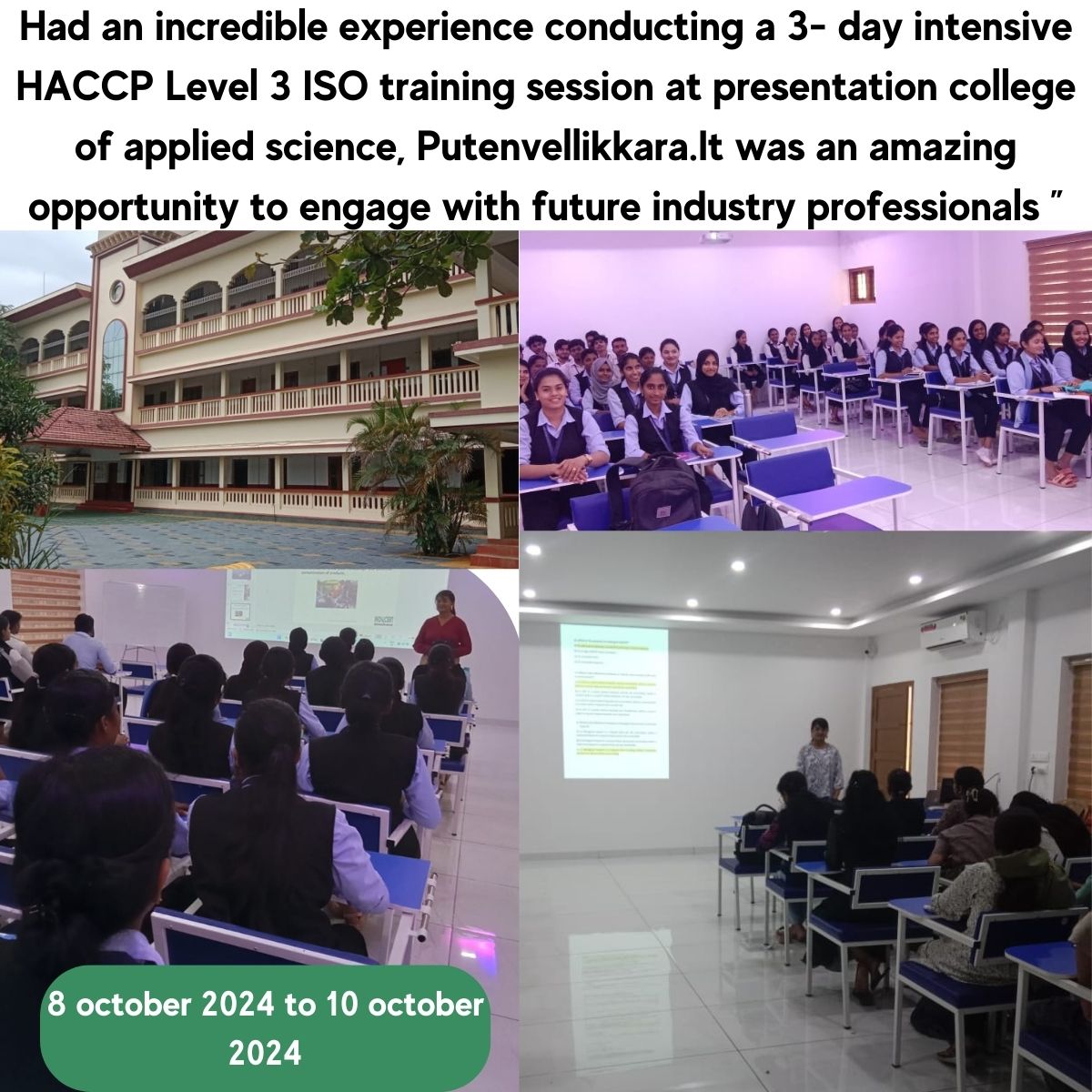3 day Intensive HACCP Level 3 ISO Training organized by Microbiology department